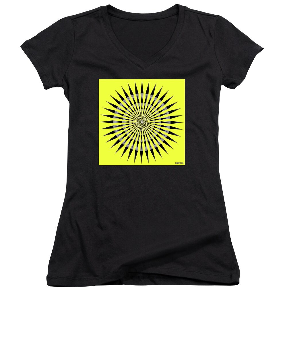 Op Art Women's V-Neck featuring the mixed media Memory's Gate by Gianni Sarcone