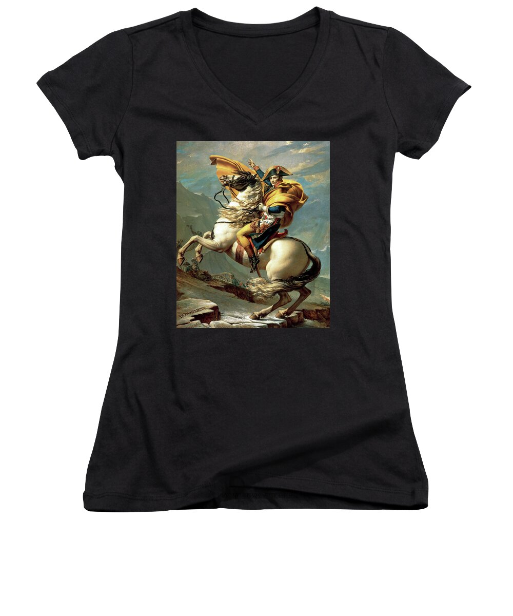 Napoleon Women's V-Neck featuring the digital art Napoleon Crossing the Alps by Long Shot
