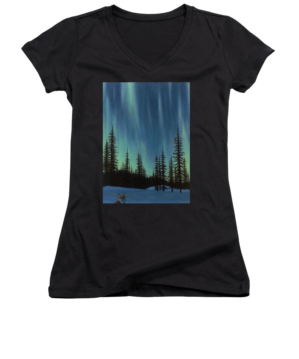 Night Women's V-Neck featuring the painting Night Sky Light by James W Johnson