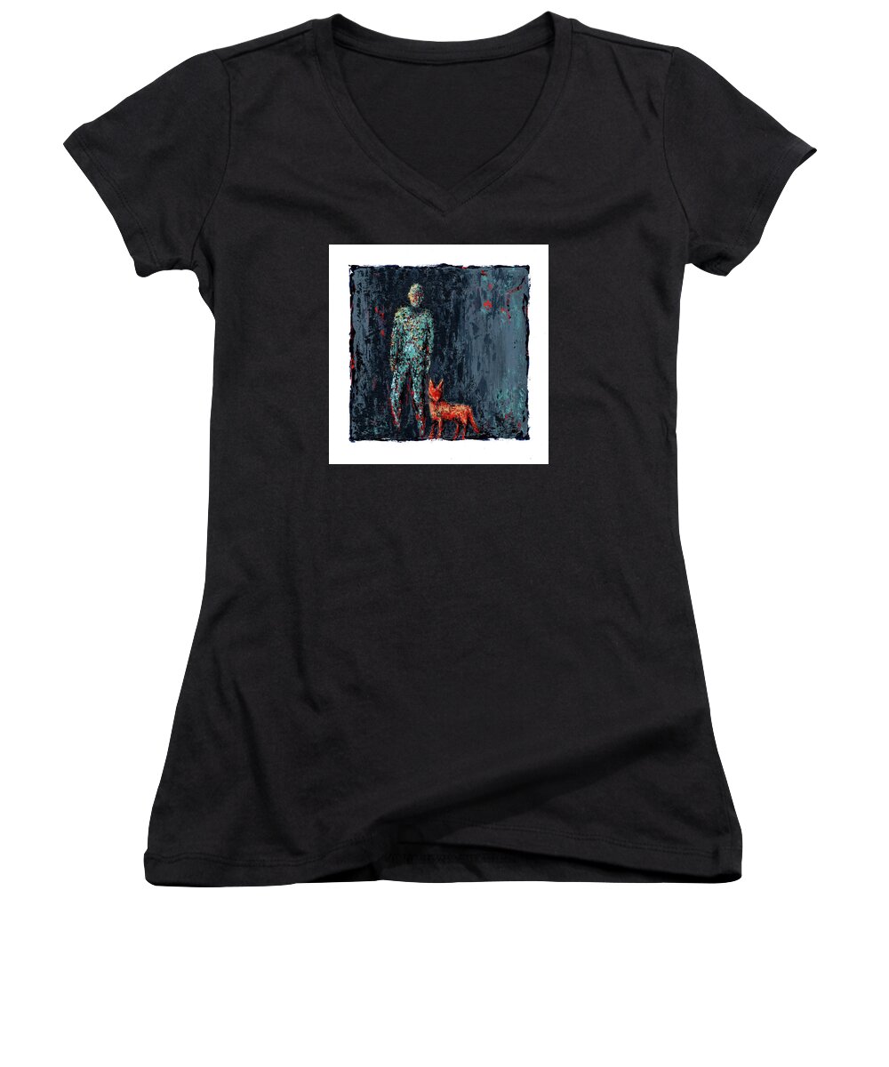 Night Women's V-Neck featuring the painting Night Walk by Cindy Johnston