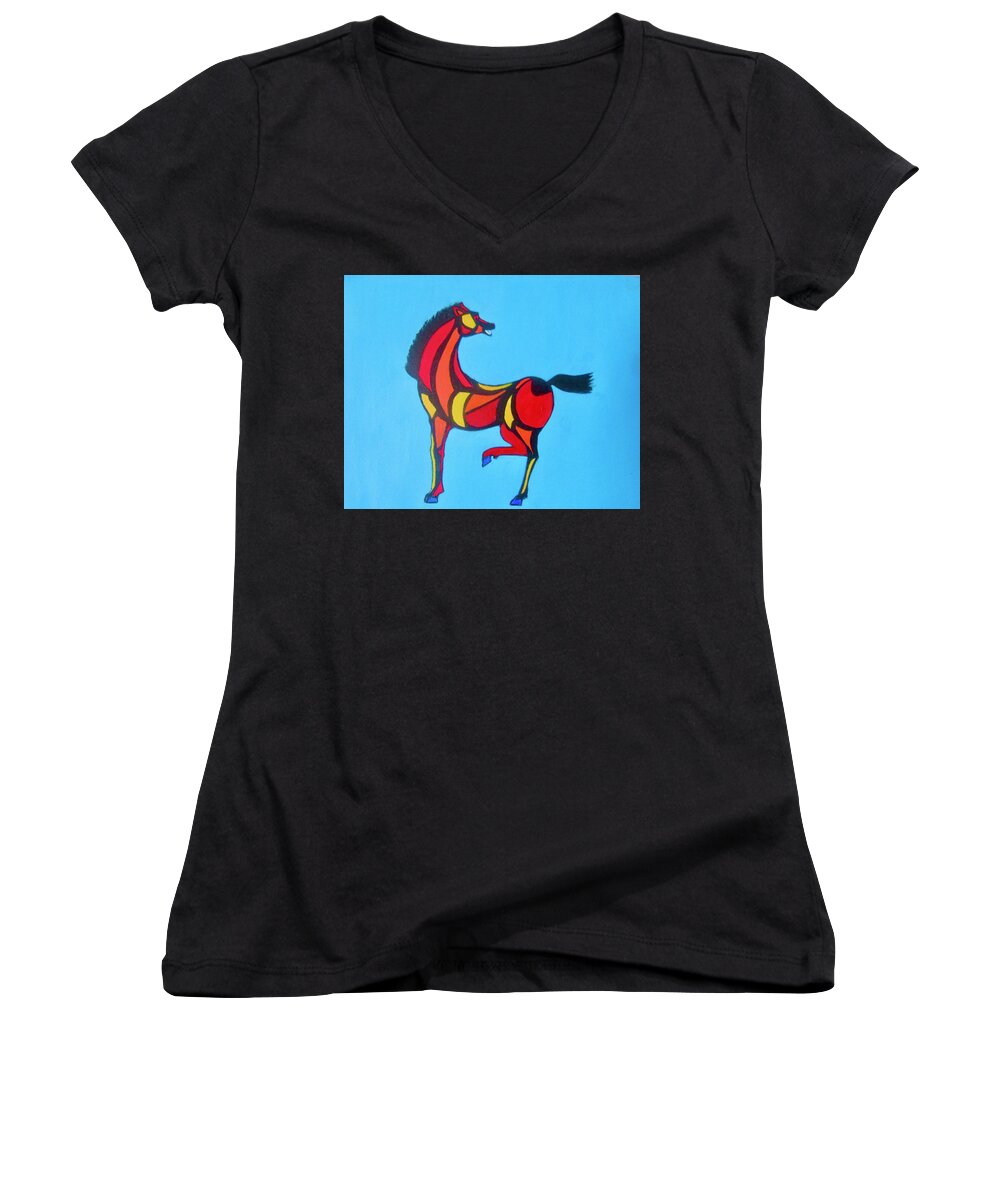 Horse Women's V-Neck featuring the painting Not a Pale Horse by Stephanie Moore