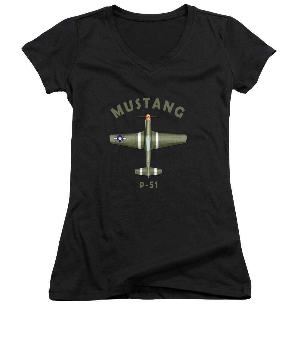 P51 Mustang Women's V-Neck featuring the photograph P-51 Mustang by Mark Rogan