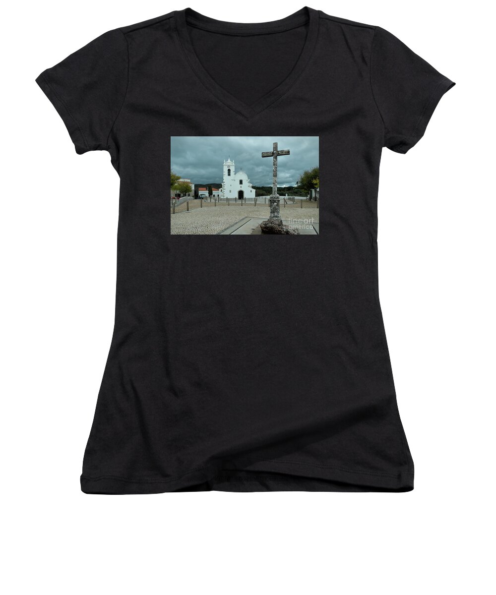 Portugal Women's V-Neck featuring the photograph Querenca main square in Loule by Angelo DeVal