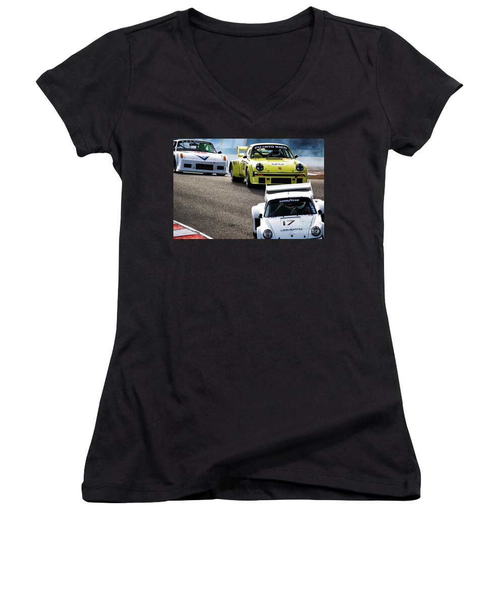  Women's V-Neck featuring the photograph Racing by Vincent Bonafede