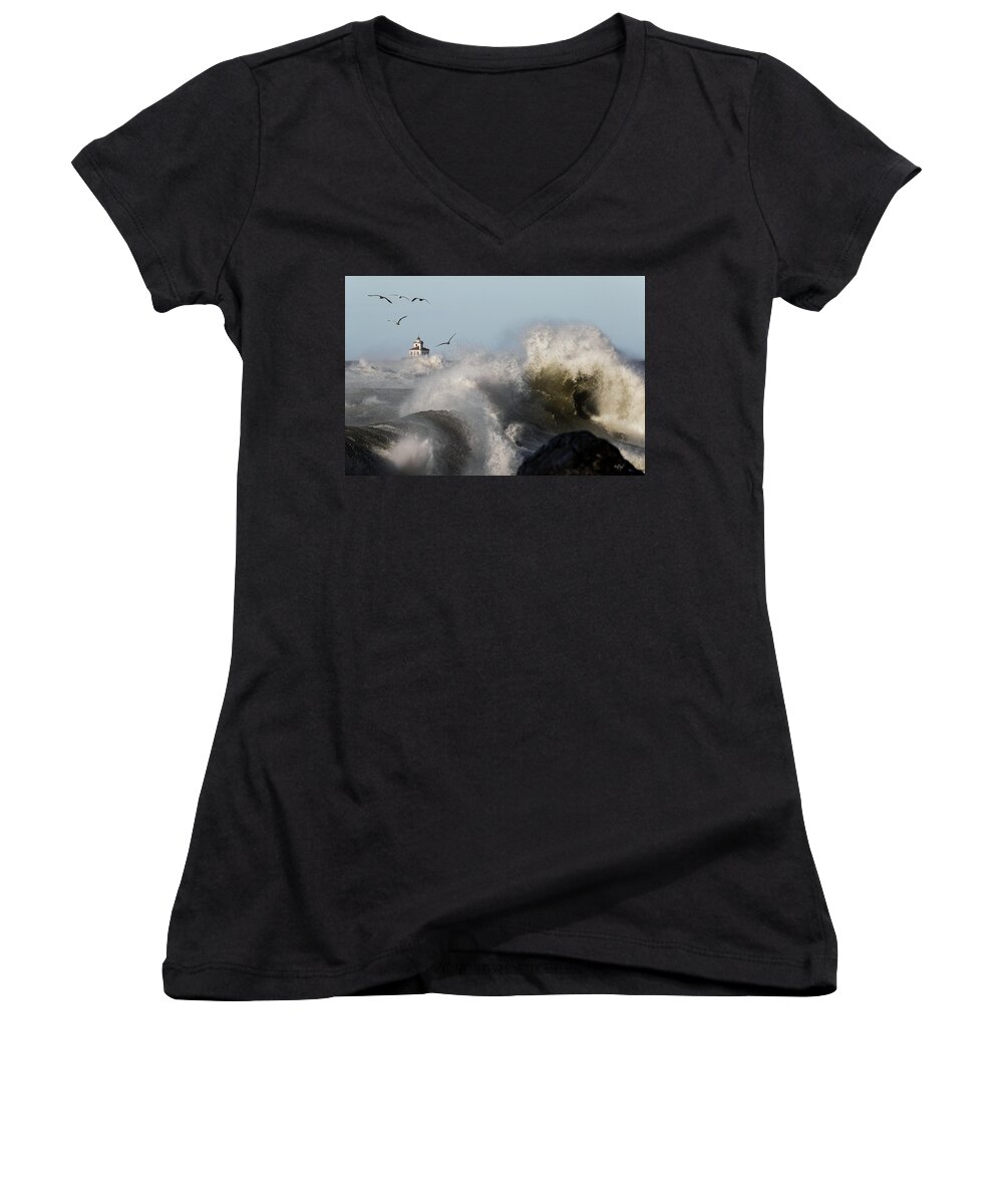 Oswego Women's V-Neck featuring the photograph Rise Above The Turbulence by Everet Regal