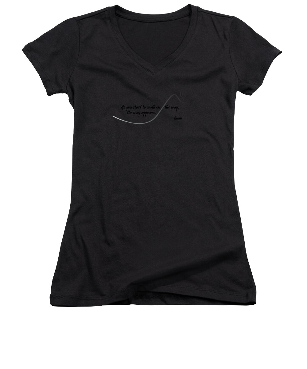 Rumi Women's V-Neck featuring the digital art Rumi's The Way Quote - Black and White by Ginny Gaura