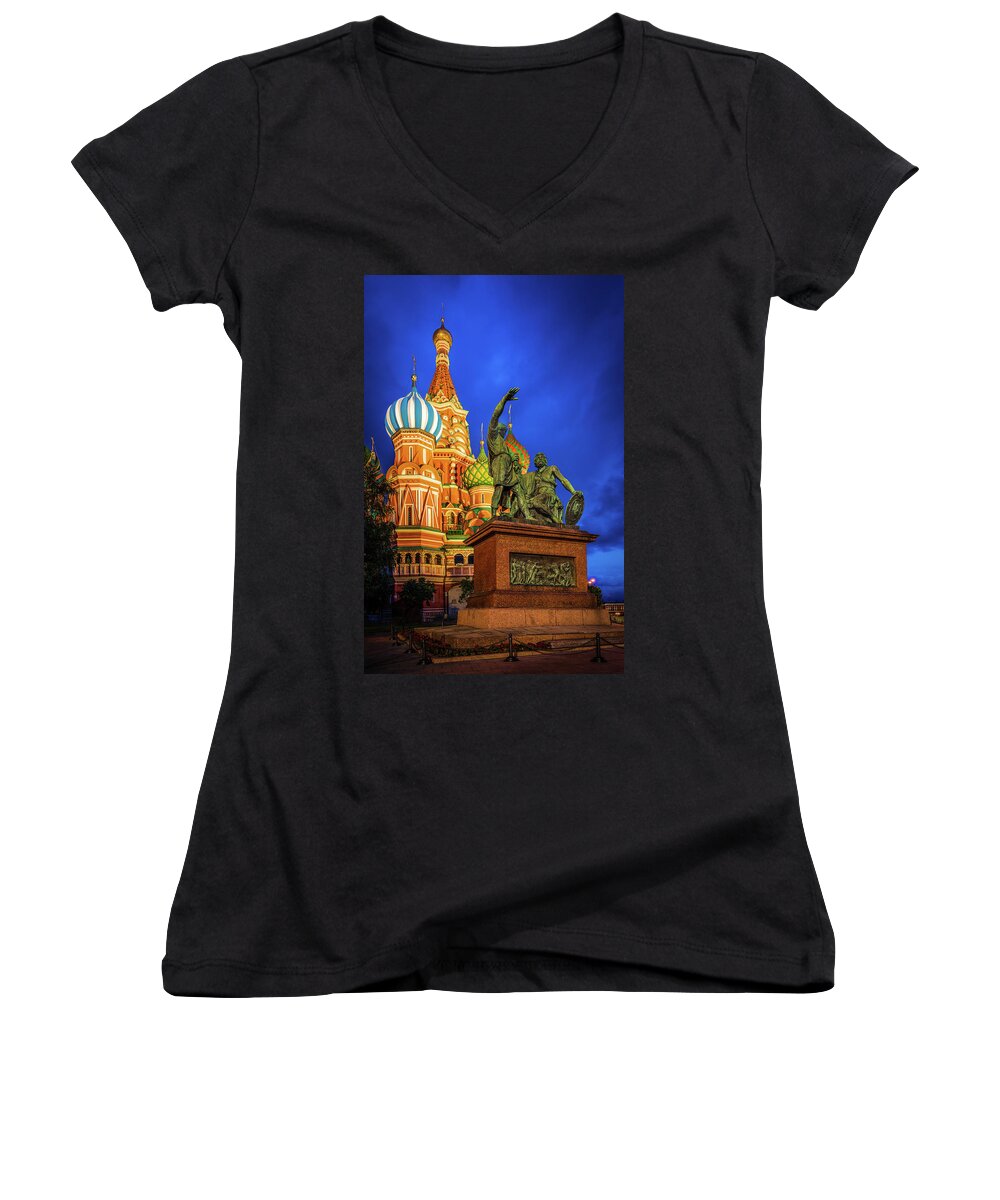 City Women's V-Neck featuring the digital art Saint Basil's Cathedral by Kevin McClish