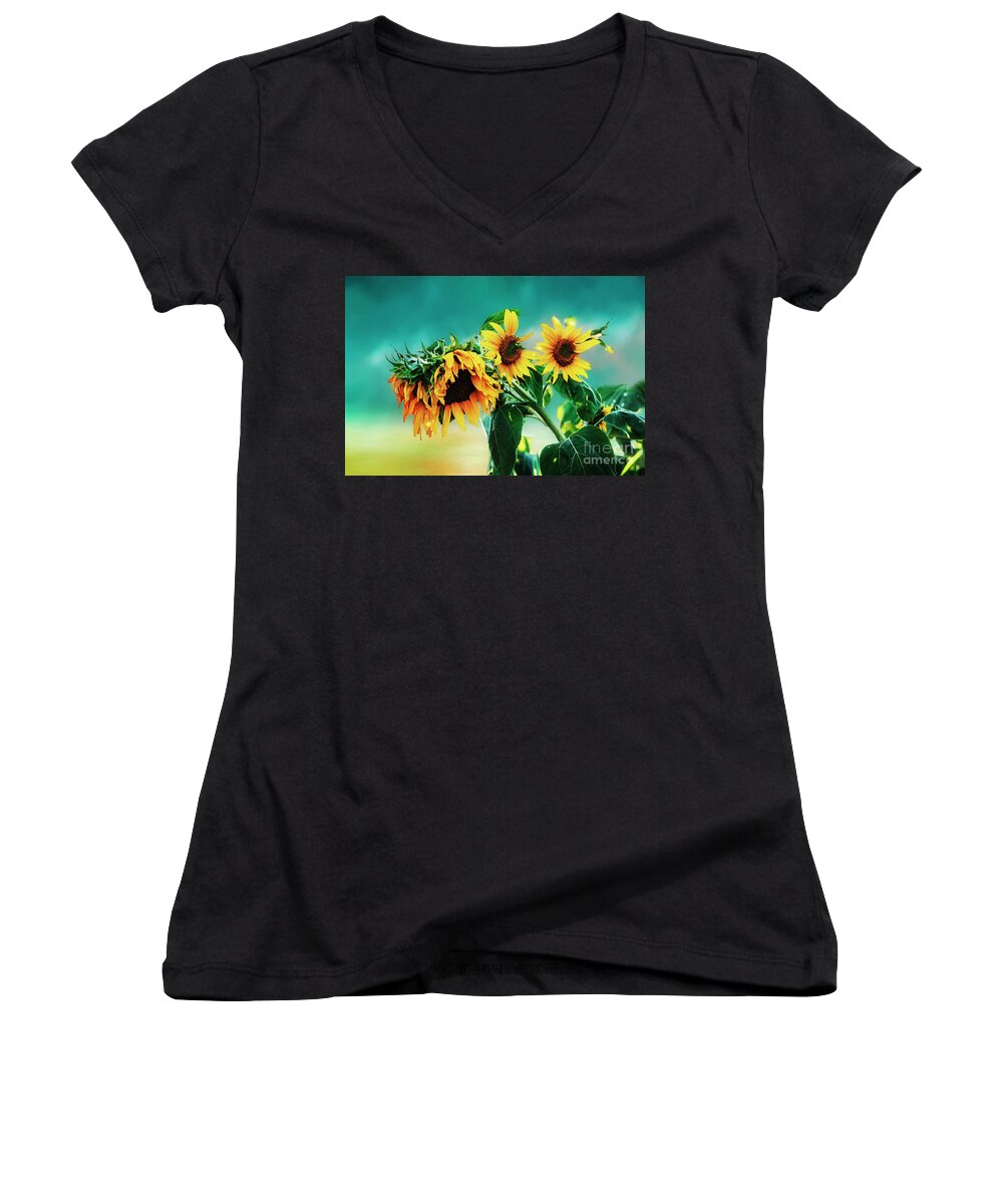 Sunflowers Women's V-Neck featuring the photograph Sunflower of Life by Janie Johnson