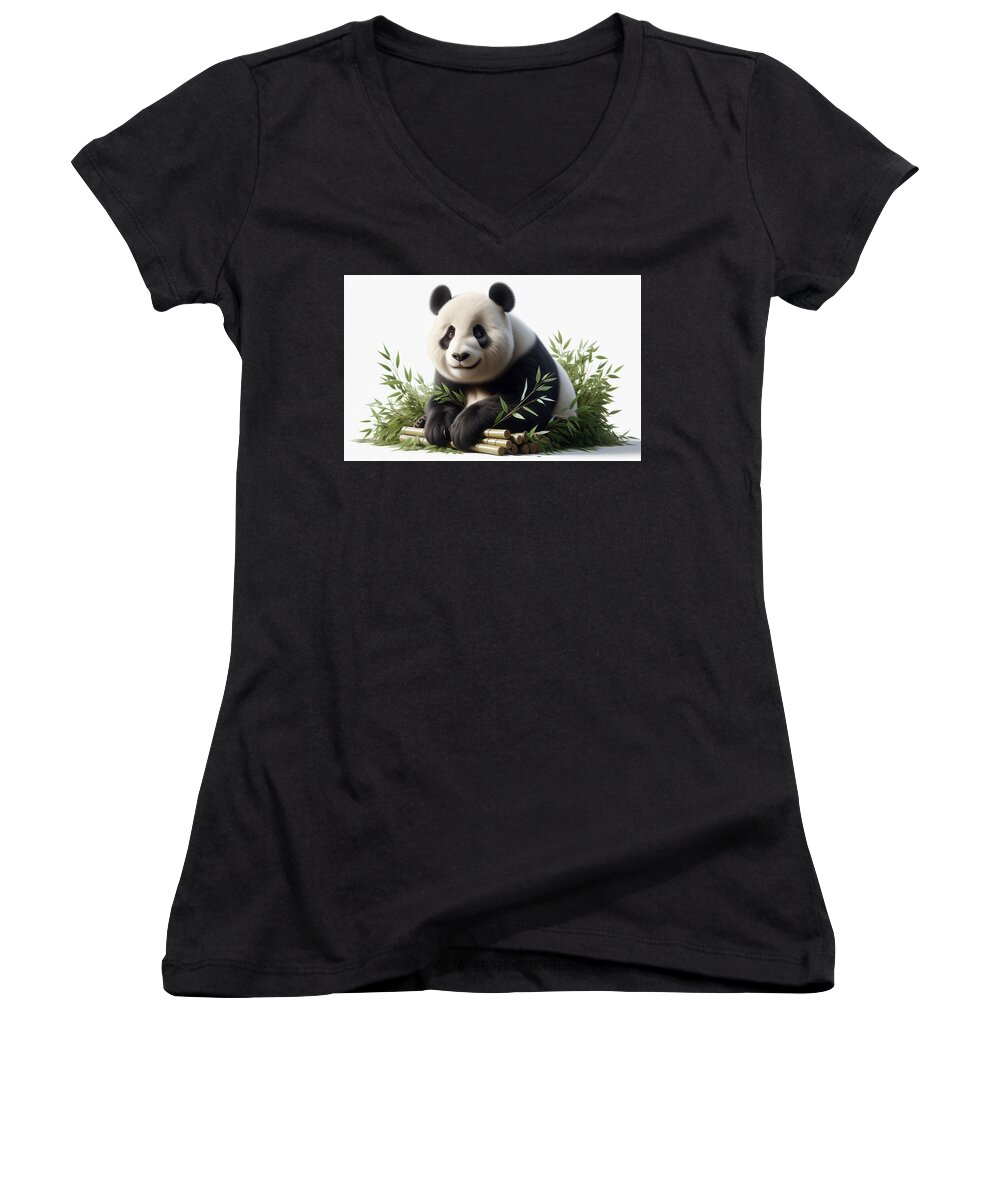 Panda Women's V-Neck featuring the photograph The Panda by Bill Cannon