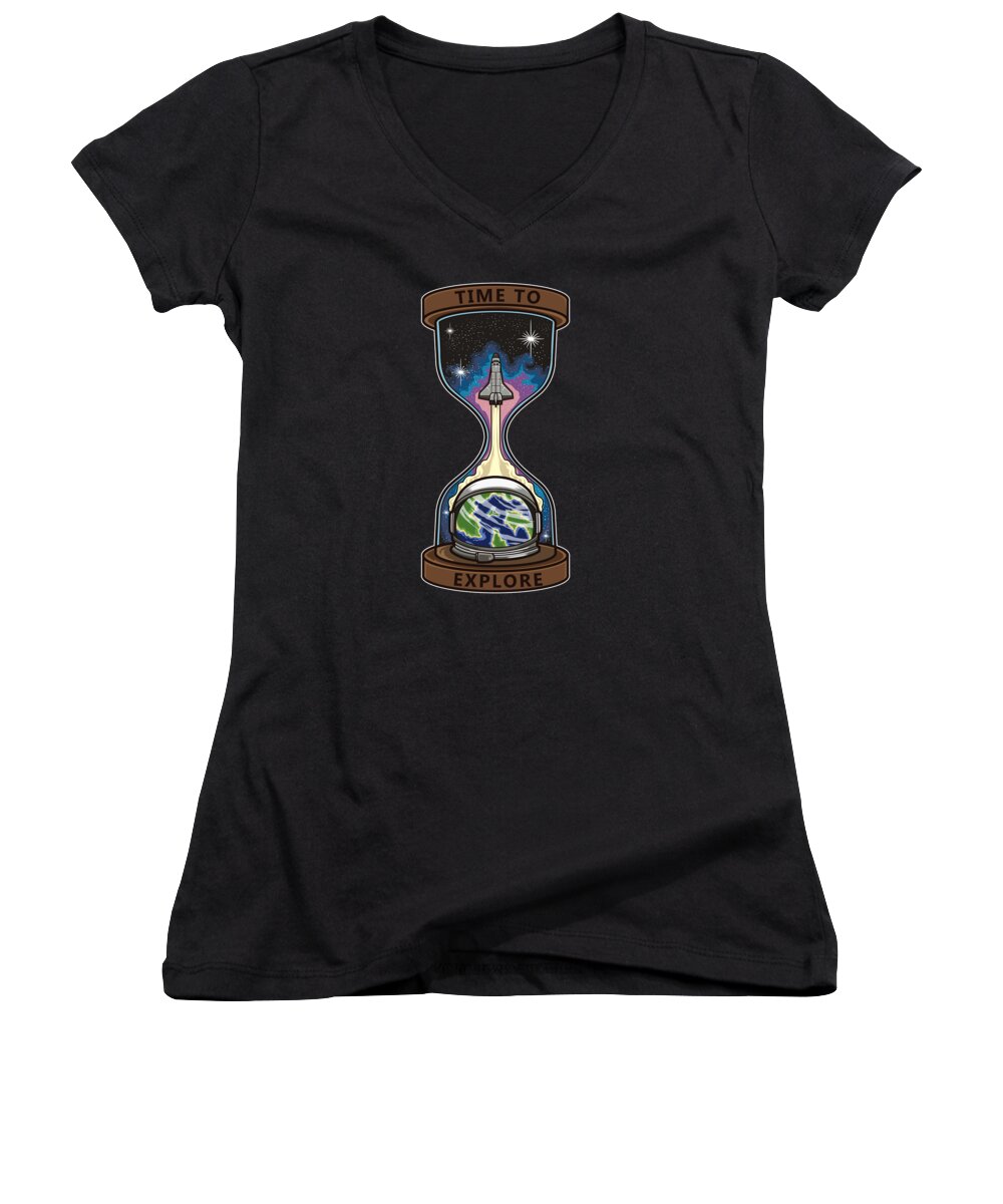 Spaceman Women's V-Neck featuring the digital art Time to Explore Spaceman Explorer Galaxy by Mister Tee