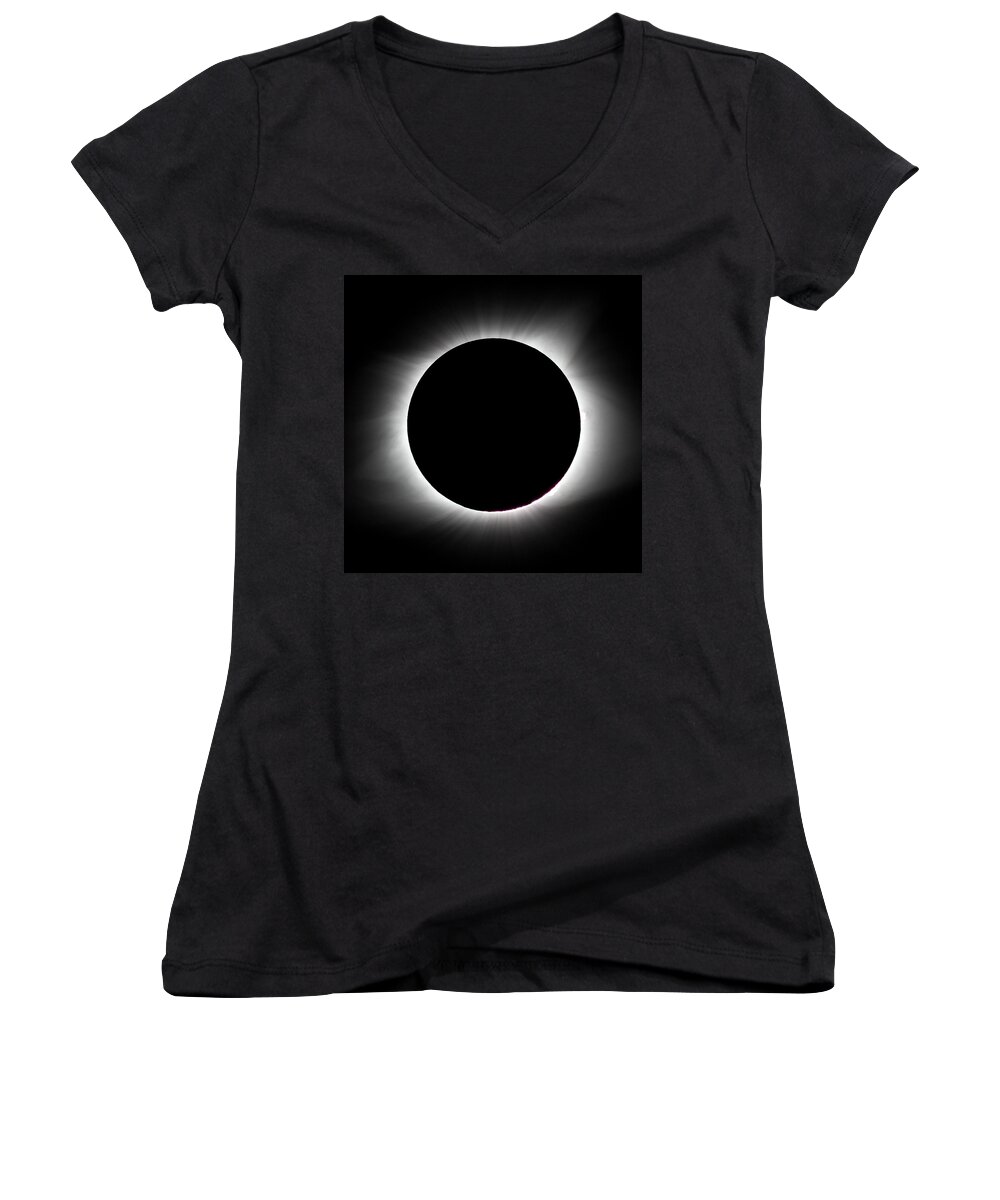 Solar Eclipse Women's V-Neck featuring the photograph Total Solar Eclipse by David Beechum