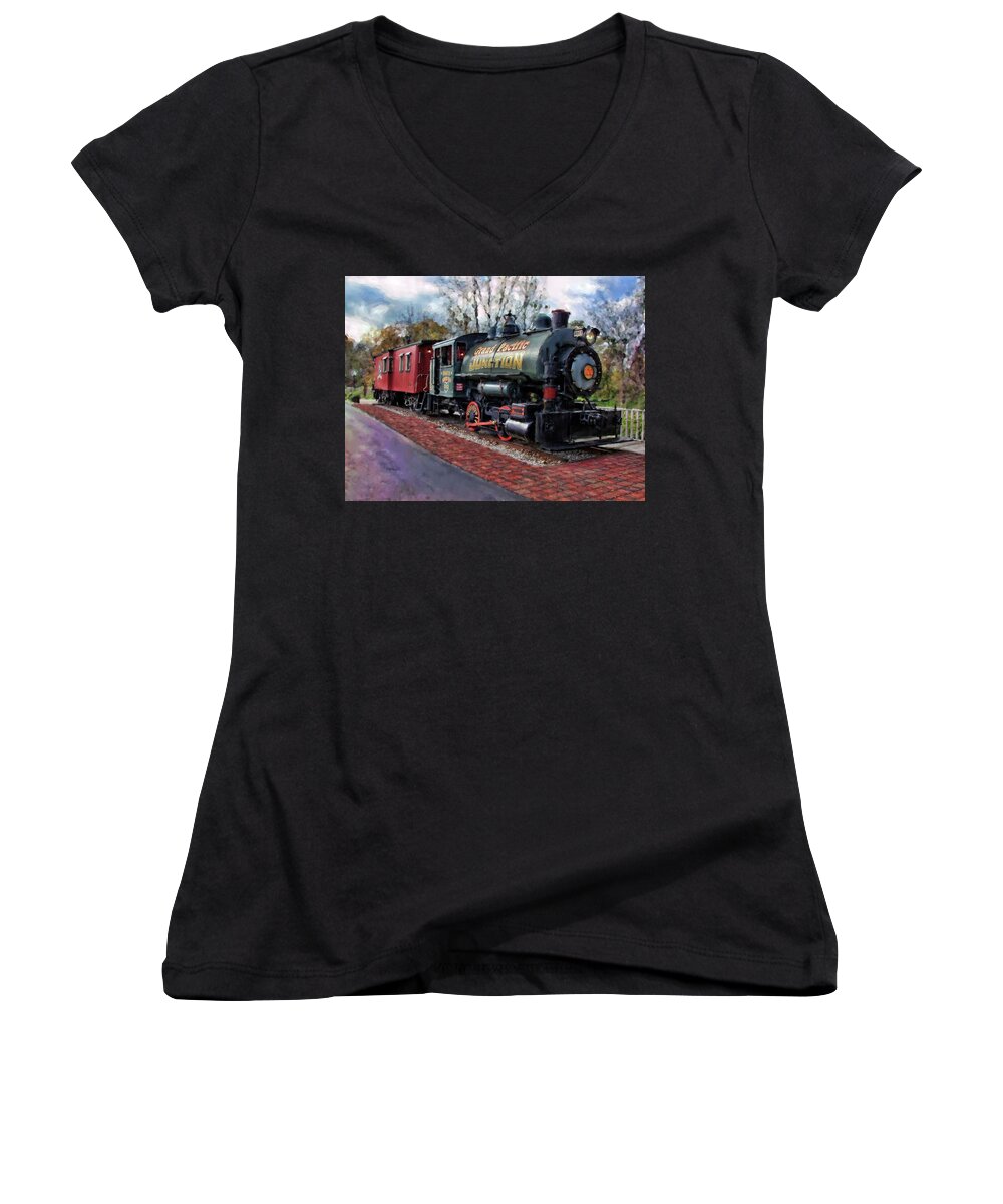 Photographer In North Ridgeville Women's V-Neck featuring the photograph Train At Olmsted Falls - 1 by Mark Madere