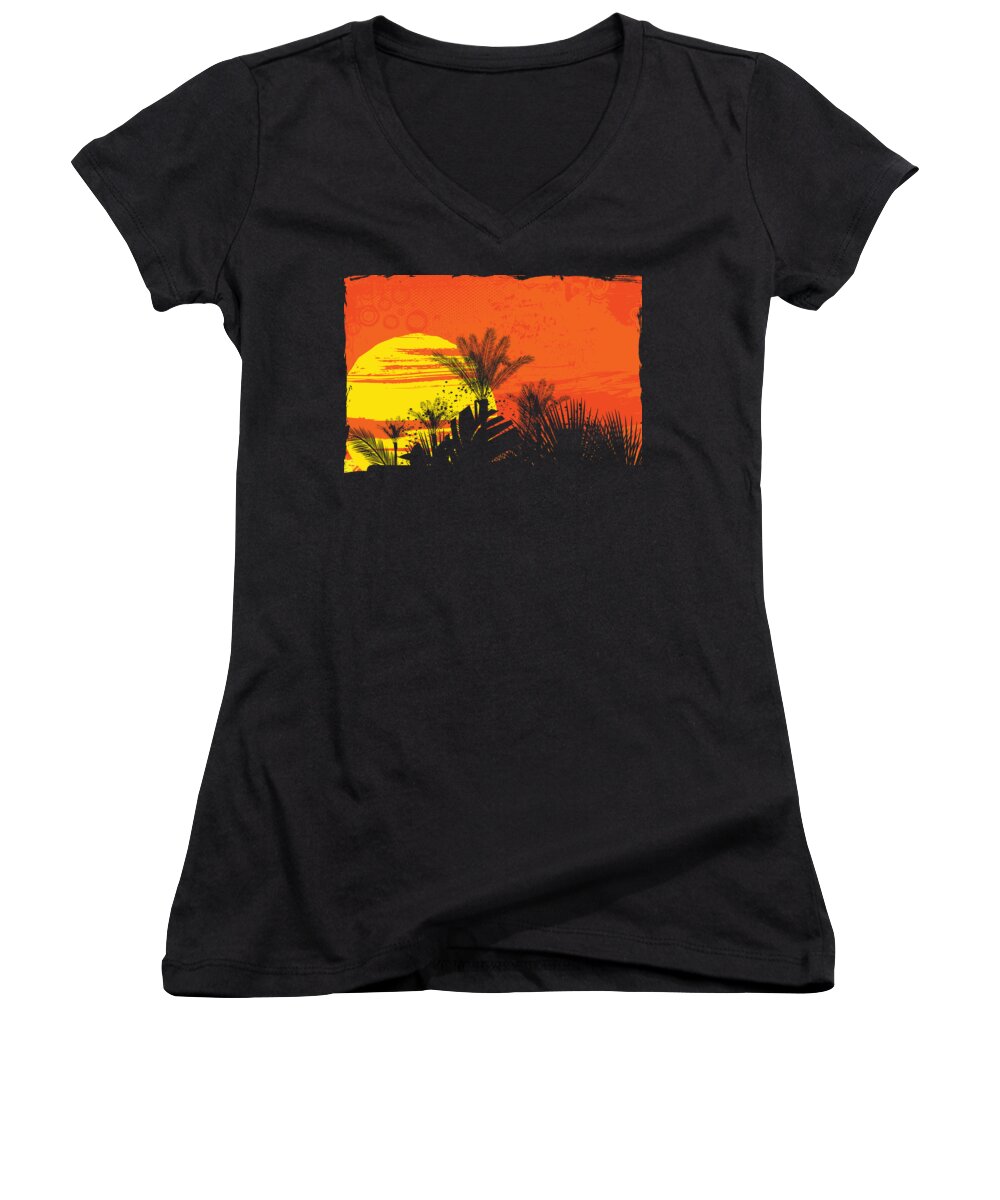Colorful Women's V-Neck featuring the digital art Tropical Summer Sunset by Jacob Zelazny