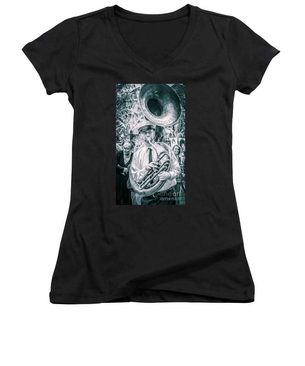 Tuba Women's V-Neck featuring the photograph Tuba Player French Quarter by Kathleen K Parker