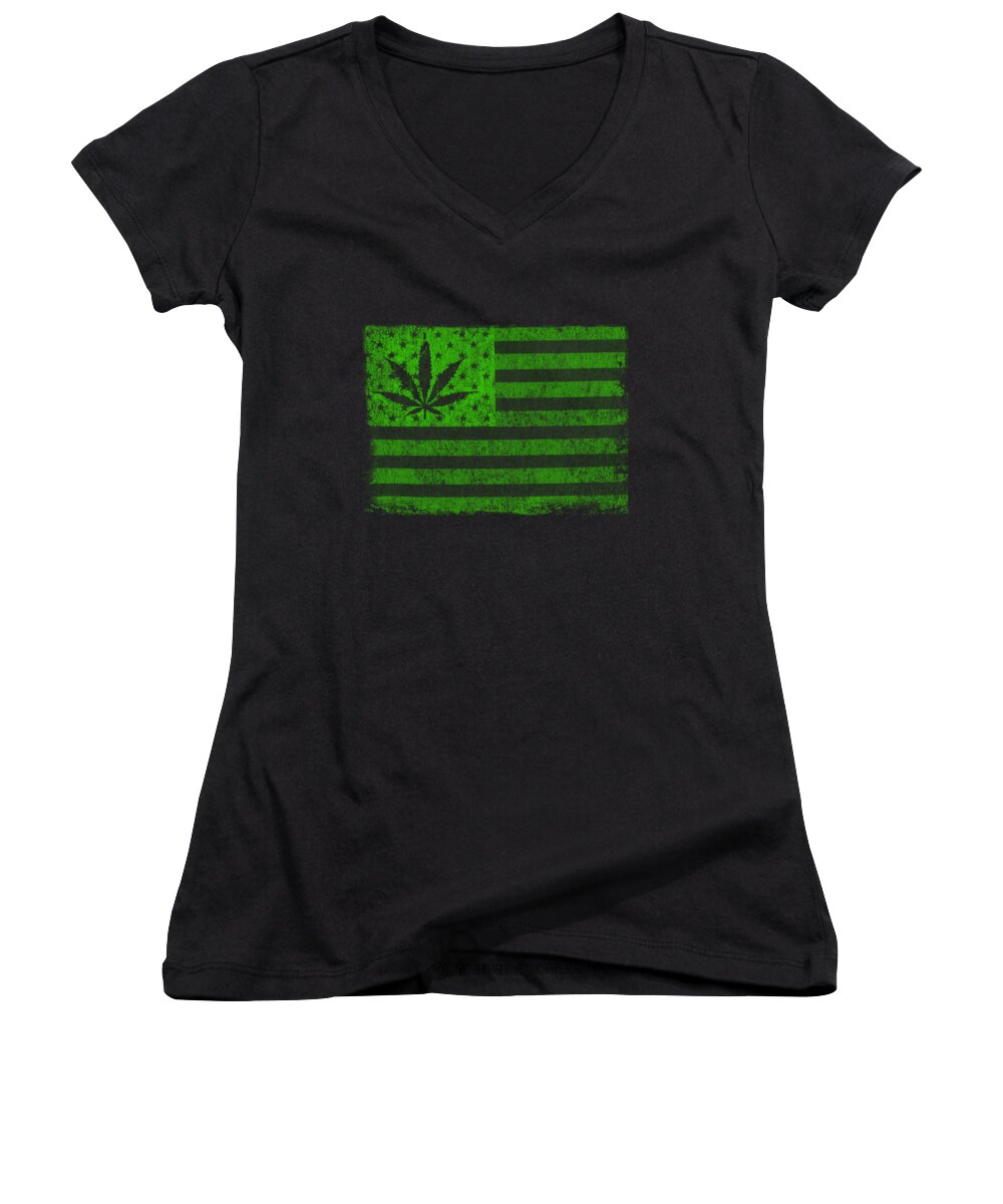 Funny Women's V-Neck featuring the digital art United States Of Cannabis by Flippin Sweet Gear