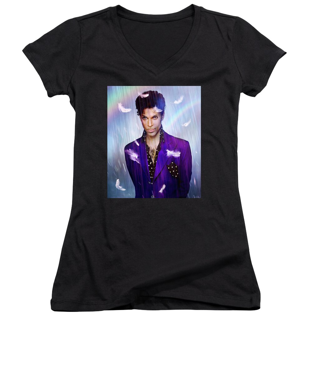 Prince Women's V-Neck featuring the mixed media When Doves Cry by Mal Bray