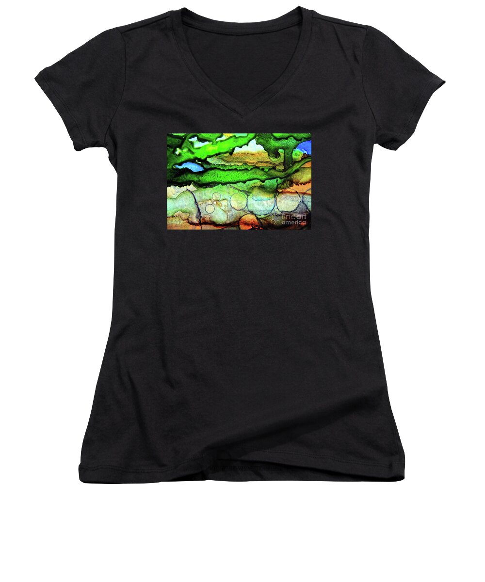 Abstract Women's V-Neck featuring the painting Where the rivers flow by Jolanta Anna Karolska