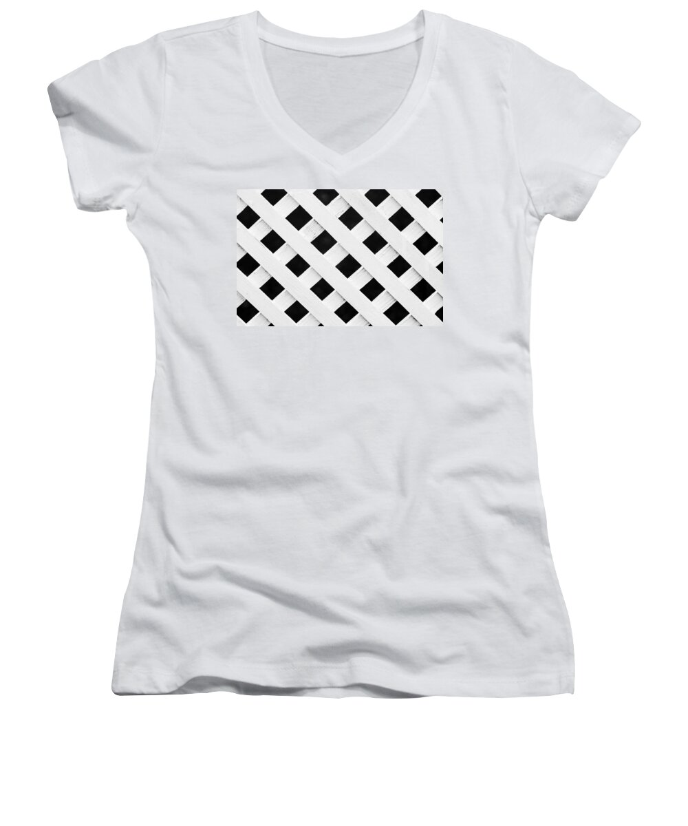 Fence Women's V-Neck featuring the photograph Lattice Fence Pattern by Mikel Martinez de Osaba