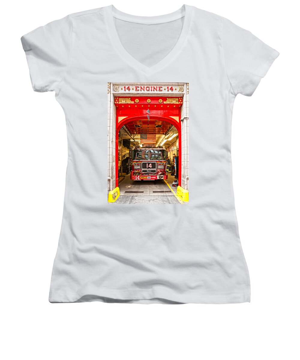 Angle Women's V-Neck featuring the photograph New York Fire Department Engine 14 by Luciano Mortula