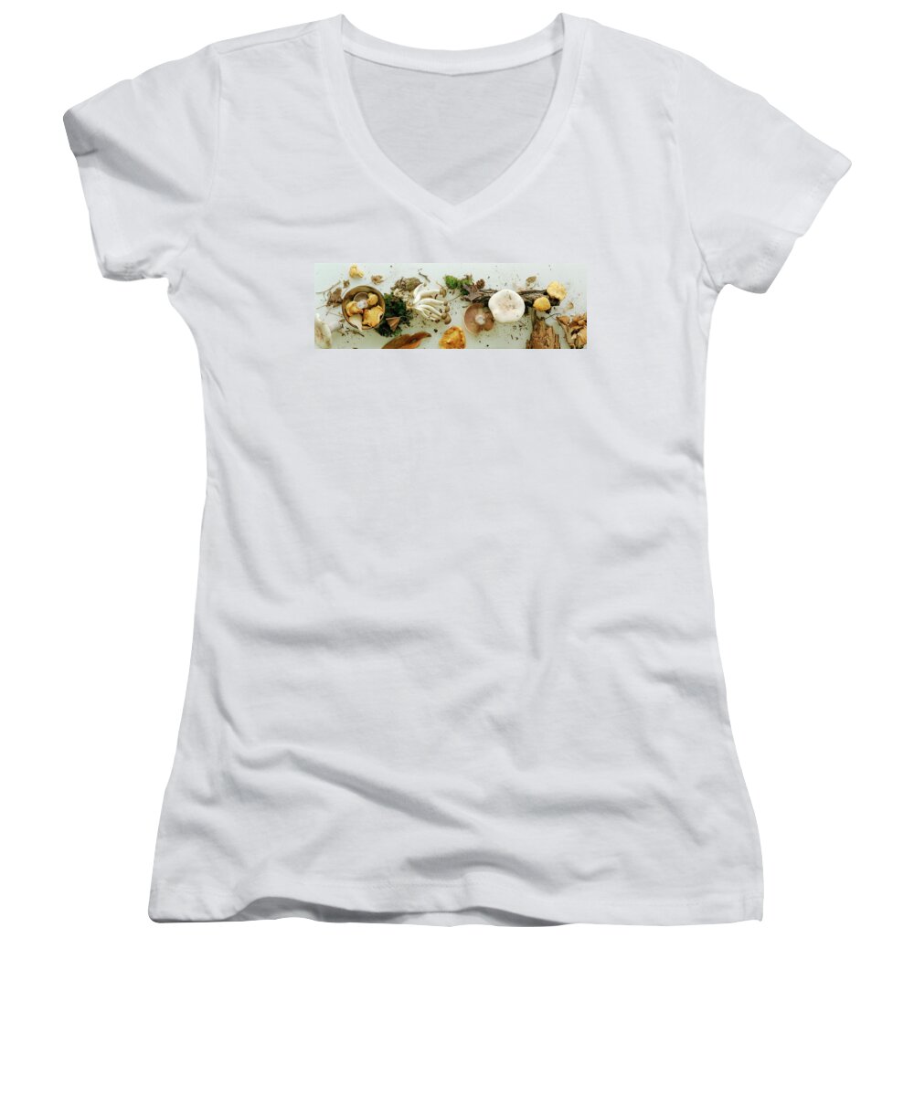Fruits Women's V-Neck featuring the photograph An Assortment Of Mushrooms by Romulo Yanes