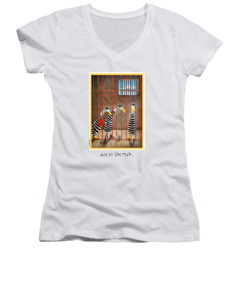 Will Bullas Women's V-Neck featuring the painting Dux On The Rock... #2 by Will Bullas