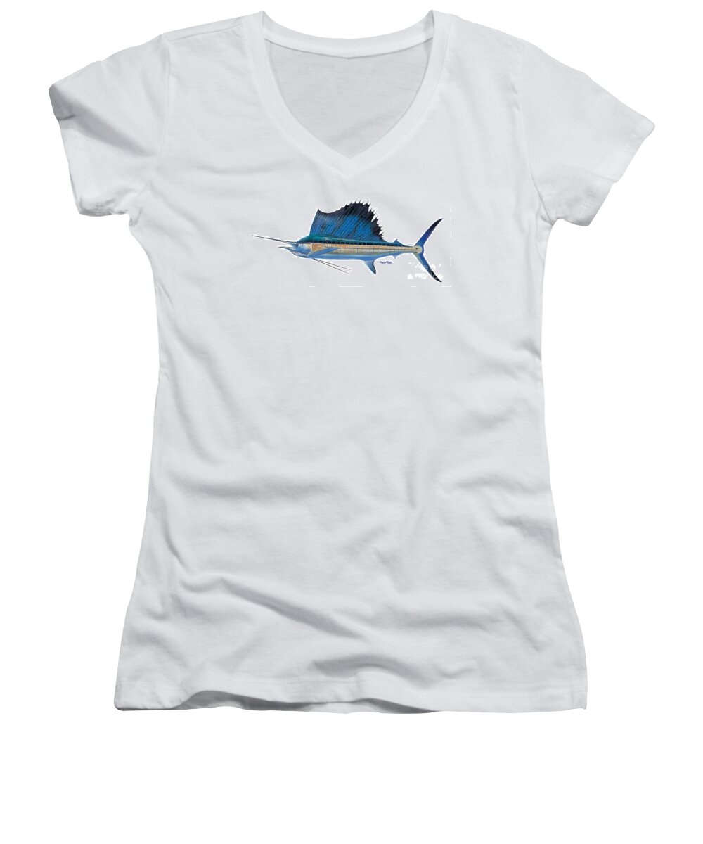 Sailfish Women's V-Neck featuring the painting Sailfish #2 by Carey Chen