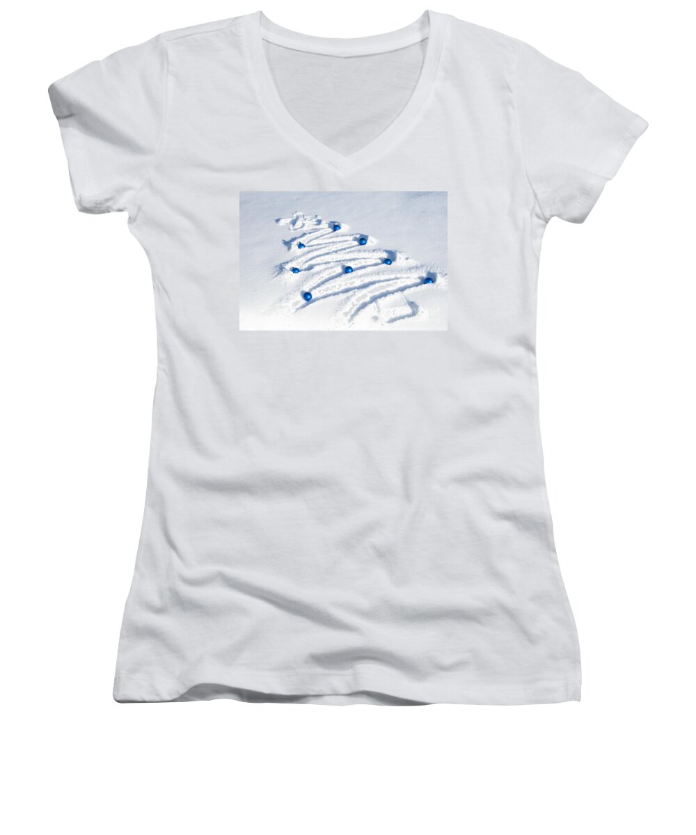 Bauble Women's V-Neck featuring the photograph Snow Tree by Juli Scalzi