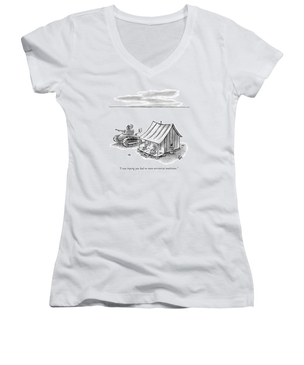 Tank Women's V-Neck featuring the drawing I Was Hoping You Had No More Territorial by Frank Cotham