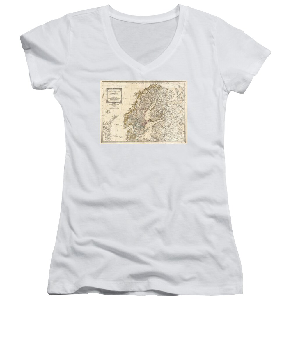 1794 Laurie And Whittle Map Of Norway Women's V-Neck featuring the photograph 1794 Laurie and Whittle Map of Norway Sweden Denmark and Finland by Paul Fearn