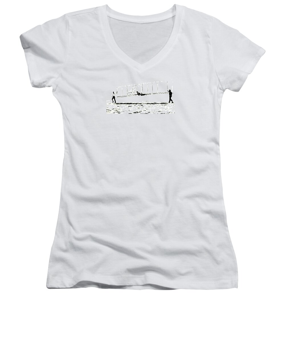 Wilbur Wright Women's V-Neck featuring the photograph 1902 Wright Brothers Glider Tests by Vintage Collectables
