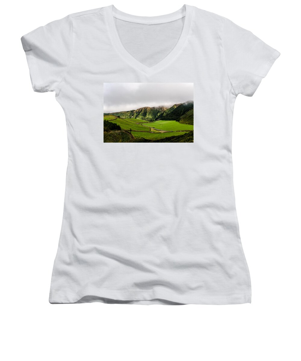 Art Women's V-Neck featuring the photograph Road over Valley #2 by Joseph Amaral