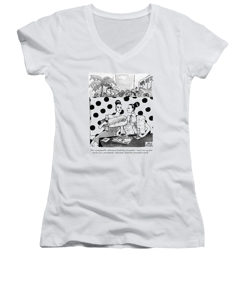  Women's V-Neck featuring the drawing She's A Psychopathic by Marisa Acocella Marchetto