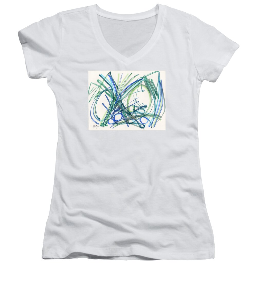 Abstract Women's V-Neck featuring the drawing 2013 Abstract Drawing #8 by Lynne Taetzsch