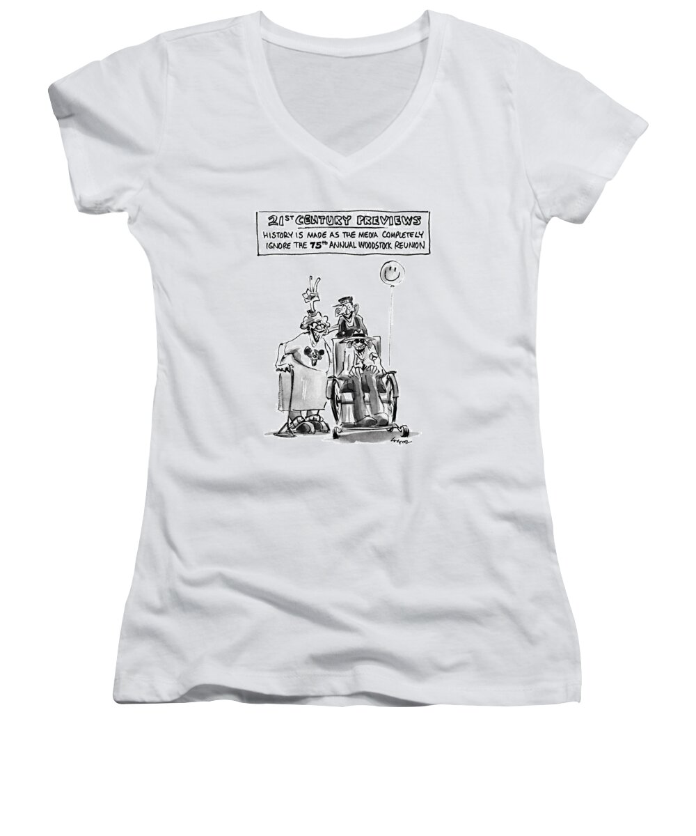 Baby Boomers Women's V-Neck featuring the drawing 21st Century Previews by Lee Lorenz