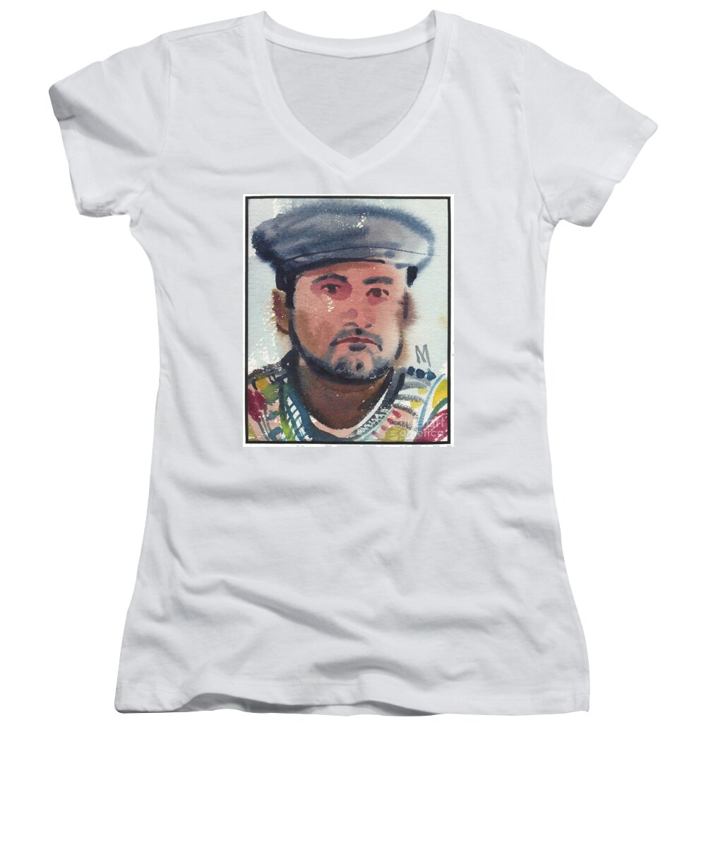 Portrait Women's V-Neck featuring the painting Emilio by Donald Maier