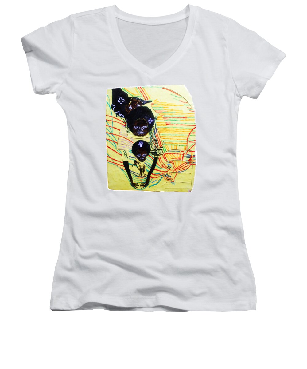 Jesus Women's V-Neck featuring the ceramic art Holy Family #3 by Gloria Ssali