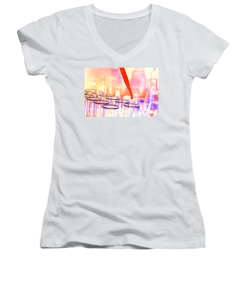 Test Women's V-Neck featuring the photograph Laboratory Experiment in Science Research Lab #3 by Science Research Lab
