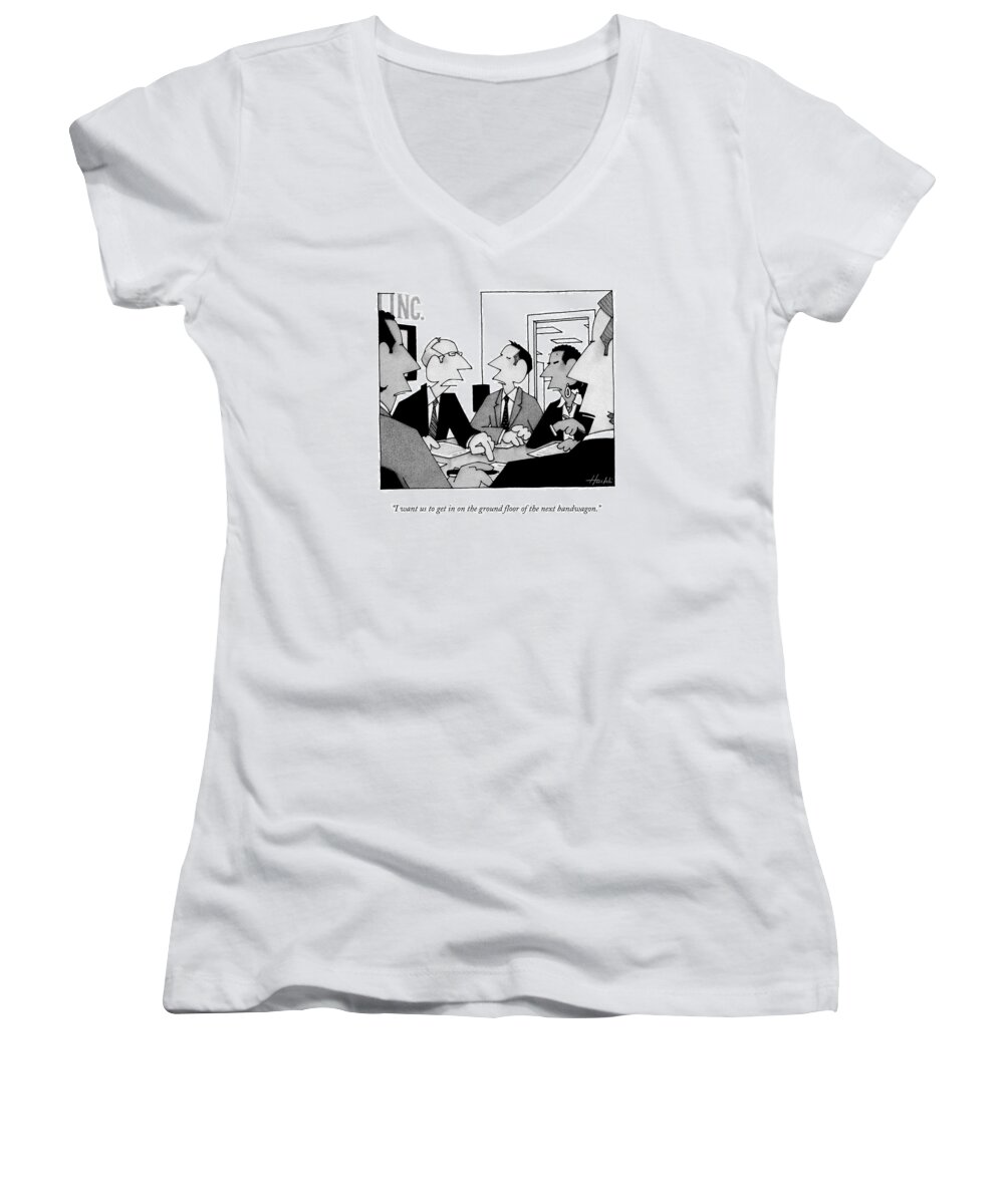 Businessmen Women's V-Neck featuring the drawing I Want Us To Get In On The Ground Floor by William Haefeli