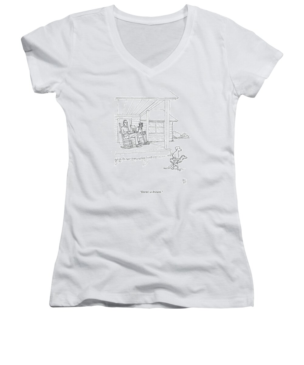 Dogs Women's V-Neck featuring the drawing Storm's A-brewin by Paul Noth