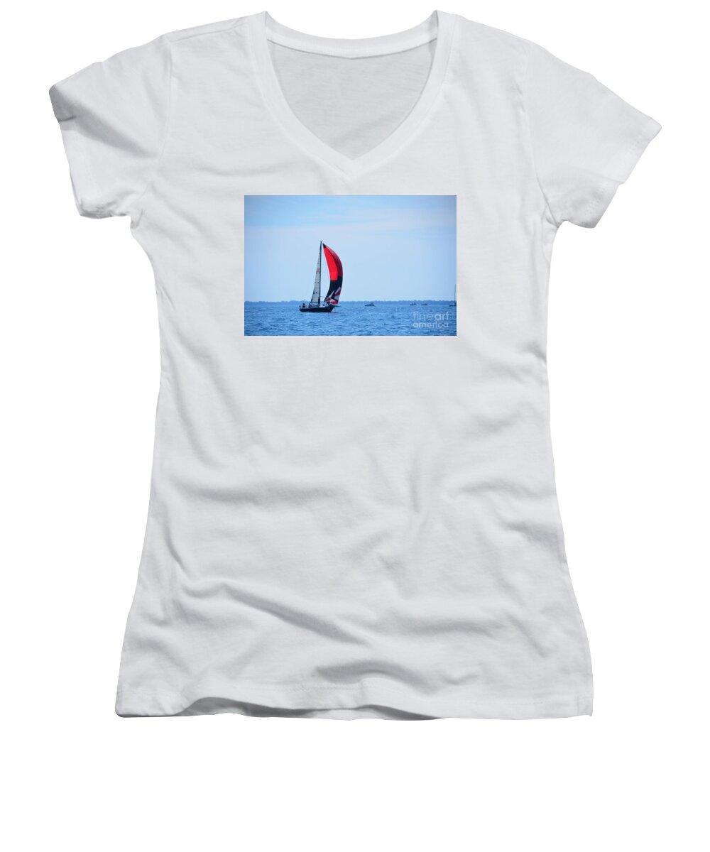 2013 Women's V-Neck featuring the photograph Sailboat Race #5 by Randy J Heath