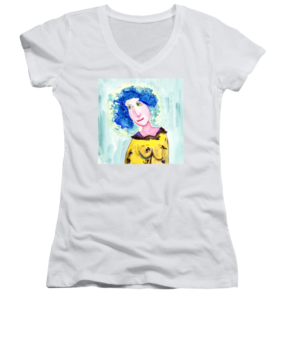 Jim Taylor Women's V-Neck featuring the painting A Blue Day by Jim Taylor