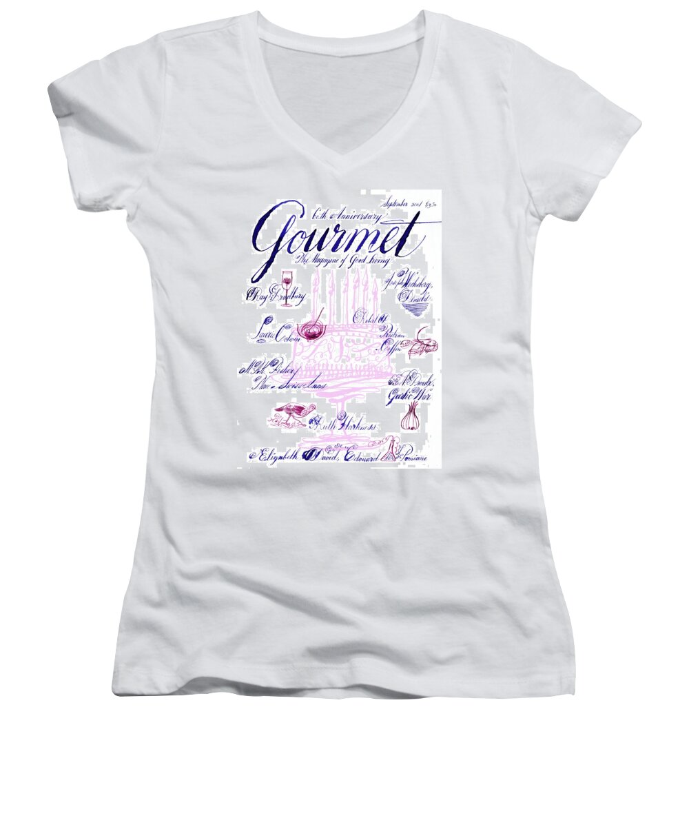 Illustration Women's V-Neck featuring the photograph A Calligraphy Illustration Celebrating Sixty by Elvis Swift