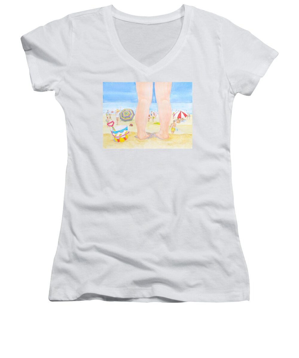 Beach Women's V-Neck featuring the painting A Child Remembers the Beach by Michele Myers