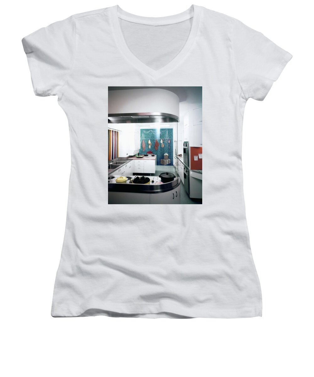 Decorative Art Women's V-Neck featuring the photograph A Kitchen Designed By Valerian S. Rybar by John Rawlings