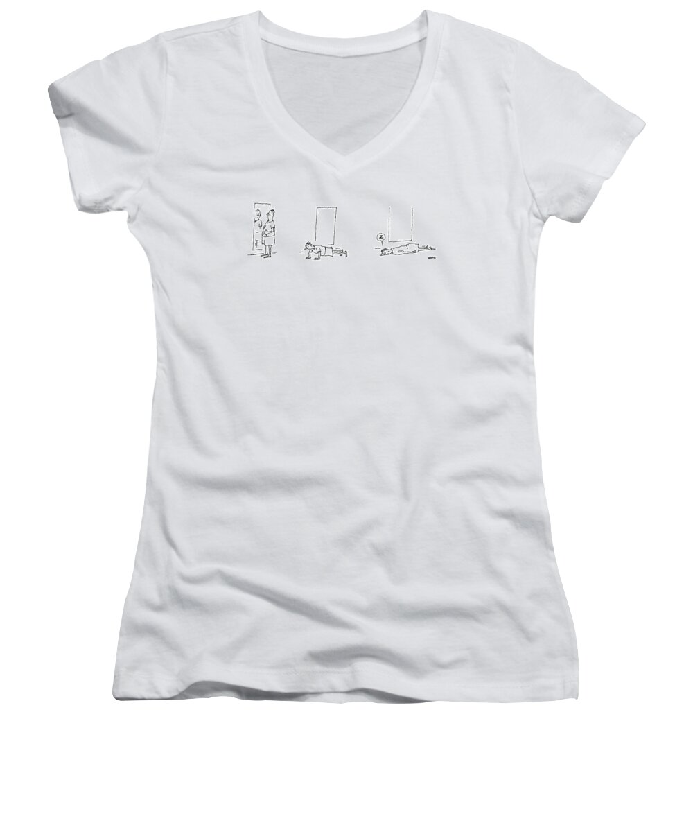 A Man Notices He Is Overweight In A Mirror. He Tries To Do Pushups. But Falls Asleep. Captionless
132380 Women's V-Neck featuring the drawing A Man Notices He Is Overweight In A Mirror by George Booth