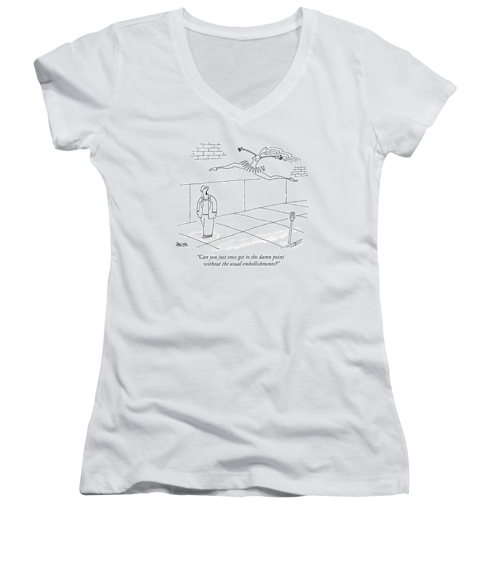 Couples Women's V-Neck featuring the drawing A Man Yells At A Leaping Ballerina In The Street by Jack Ziegler
