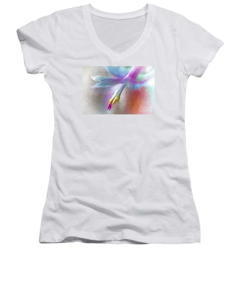 Canvas Prints Women's V-Neck featuring the photograph A Painted Christmas Cactus by Dave Bosse