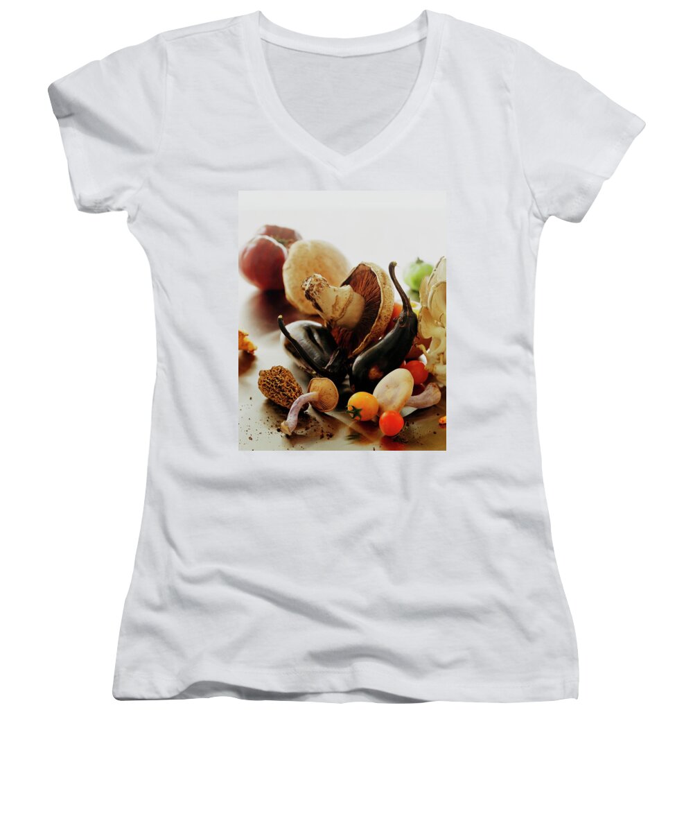 Vegetables Women's V-Neck featuring the photograph A Pile Of Vegetables by Romulo Yanes