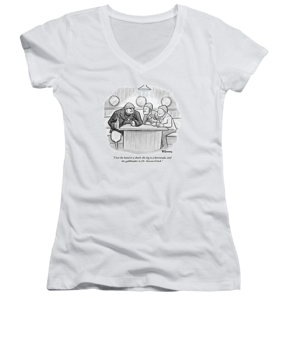 Sailor Women's V-Neck featuring the drawing A Sailor With A Hook by Benjamin Schwartz