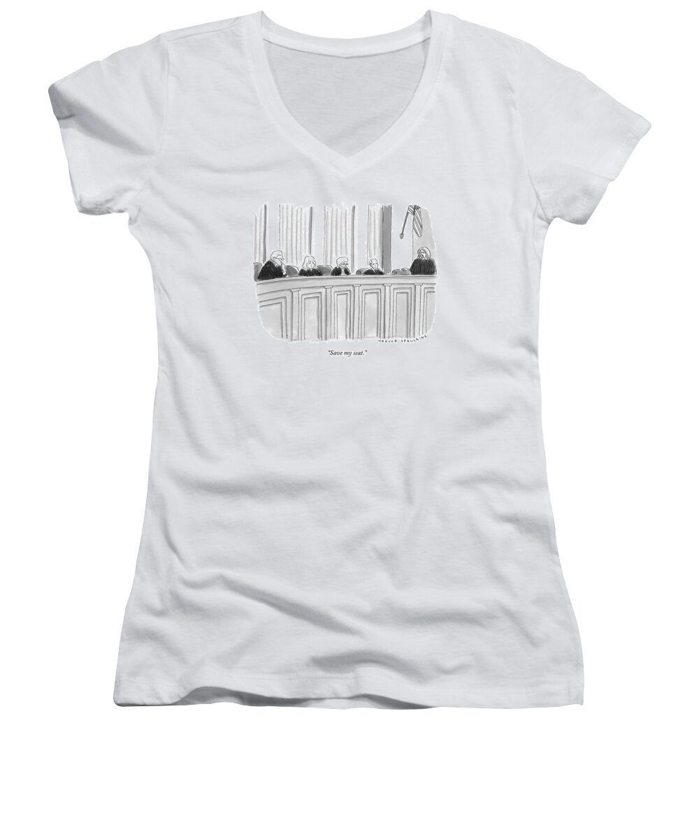 Supreme Court Justices Women's V-Neck featuring the drawing A Supreme Court Judge Gets by Trevor Spaulding